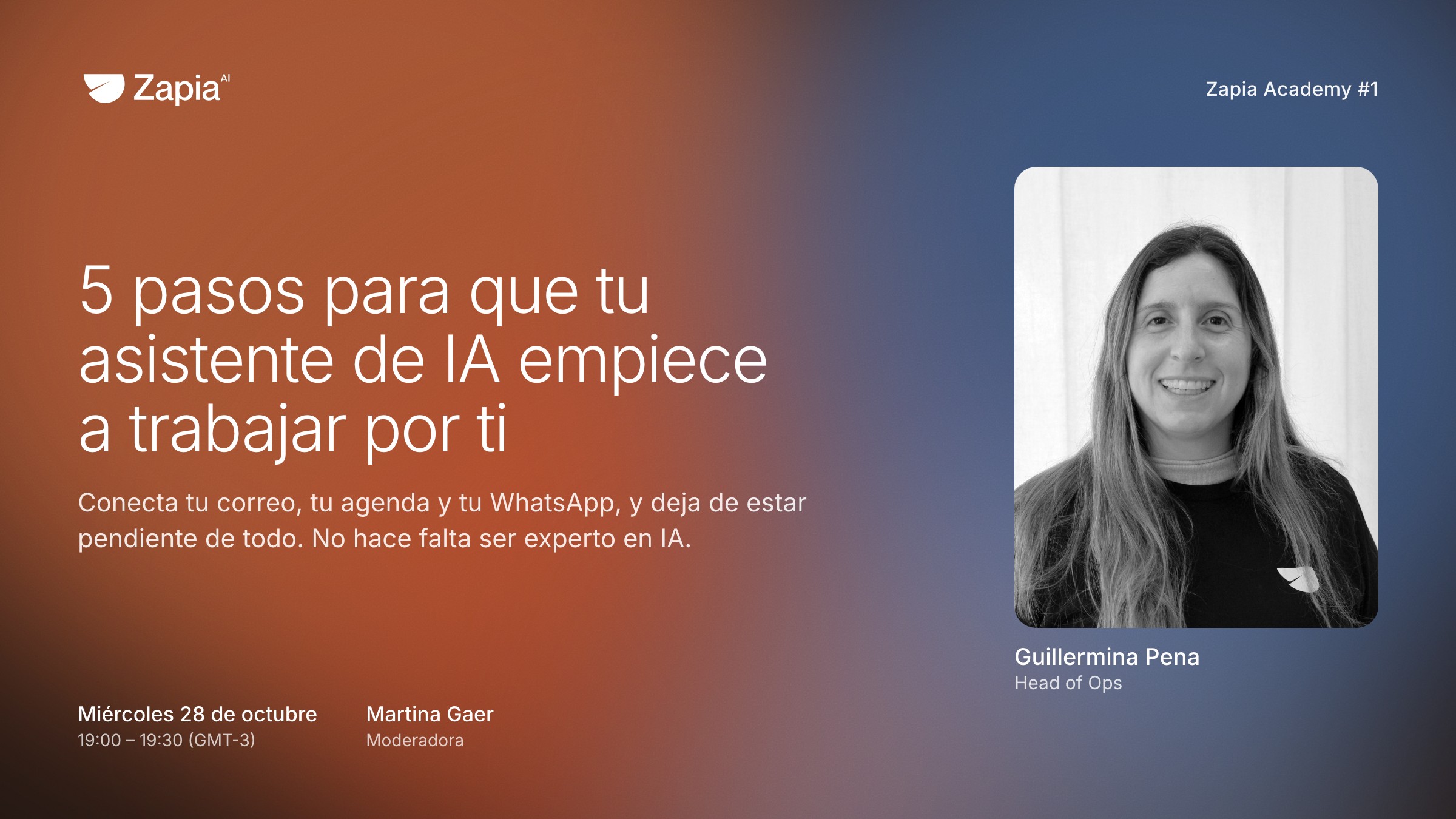 Banner do Zapia Academy #1 com Guillermina Pena